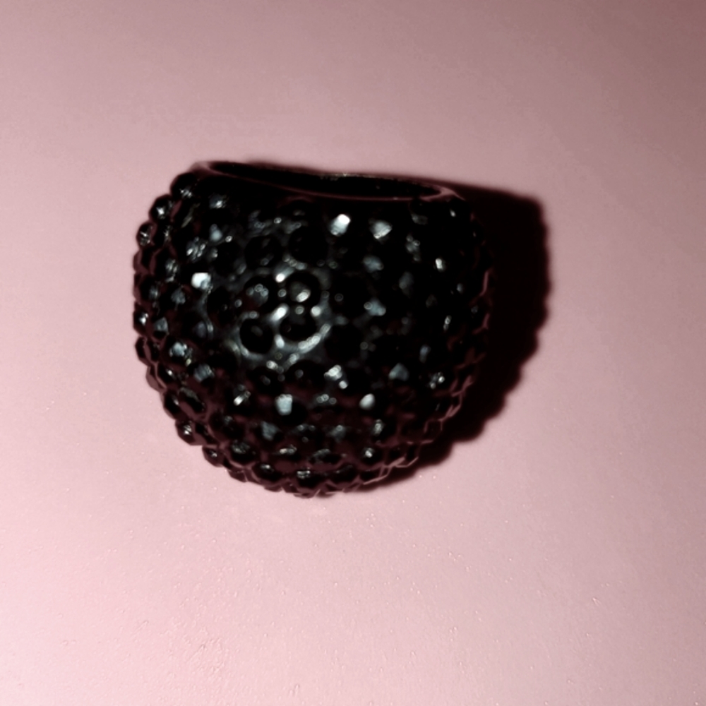 Black Rhinestone Metal Disco Ball Ring
